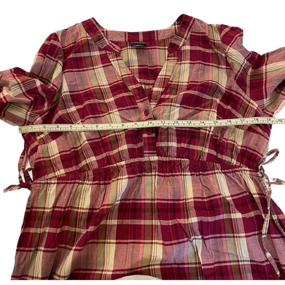 Oh Baby Maternity Size Large Red/Tan Plaid Button-up Shirt Tunic By Motherhood - Picture 3 of 12